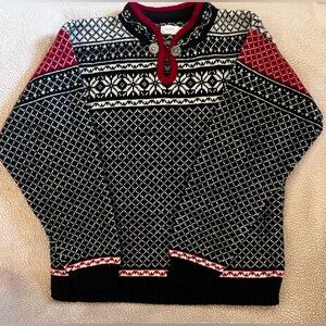 Nordic Style Alps Sweater Black White Red Women’s Small Wool Sweater USA EUC